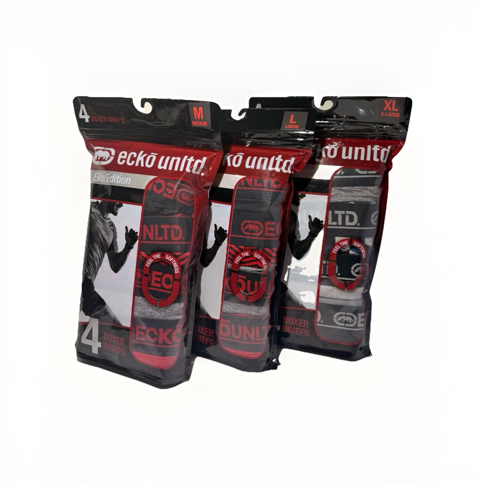 New Ecko Unltd Men 4 Pack Elite Edition Stretch Flex Boxer Briefs Sizes M, L, XL