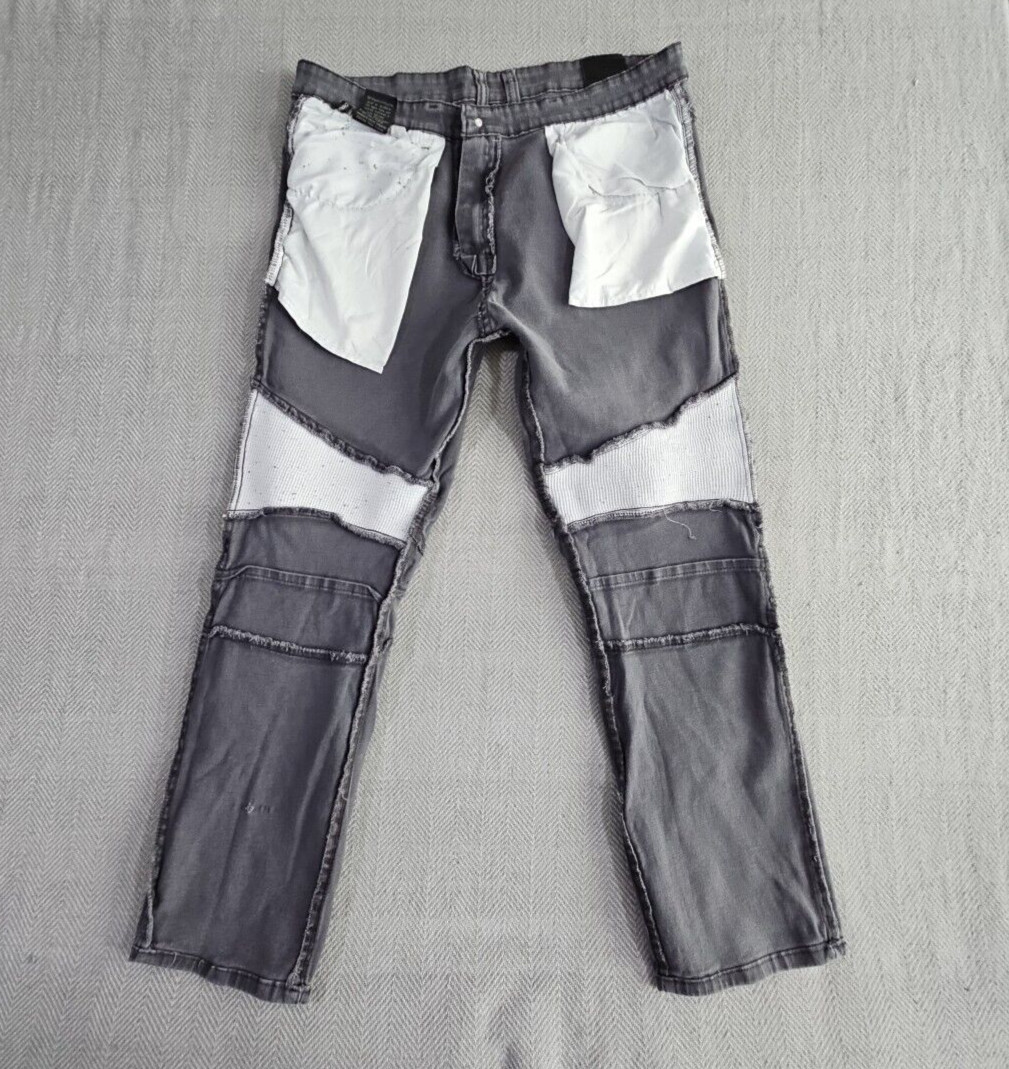 Franky Max Jeans Men’s W36 L30 Tapered Gray Wash Moto Biker Reinforcement Denim