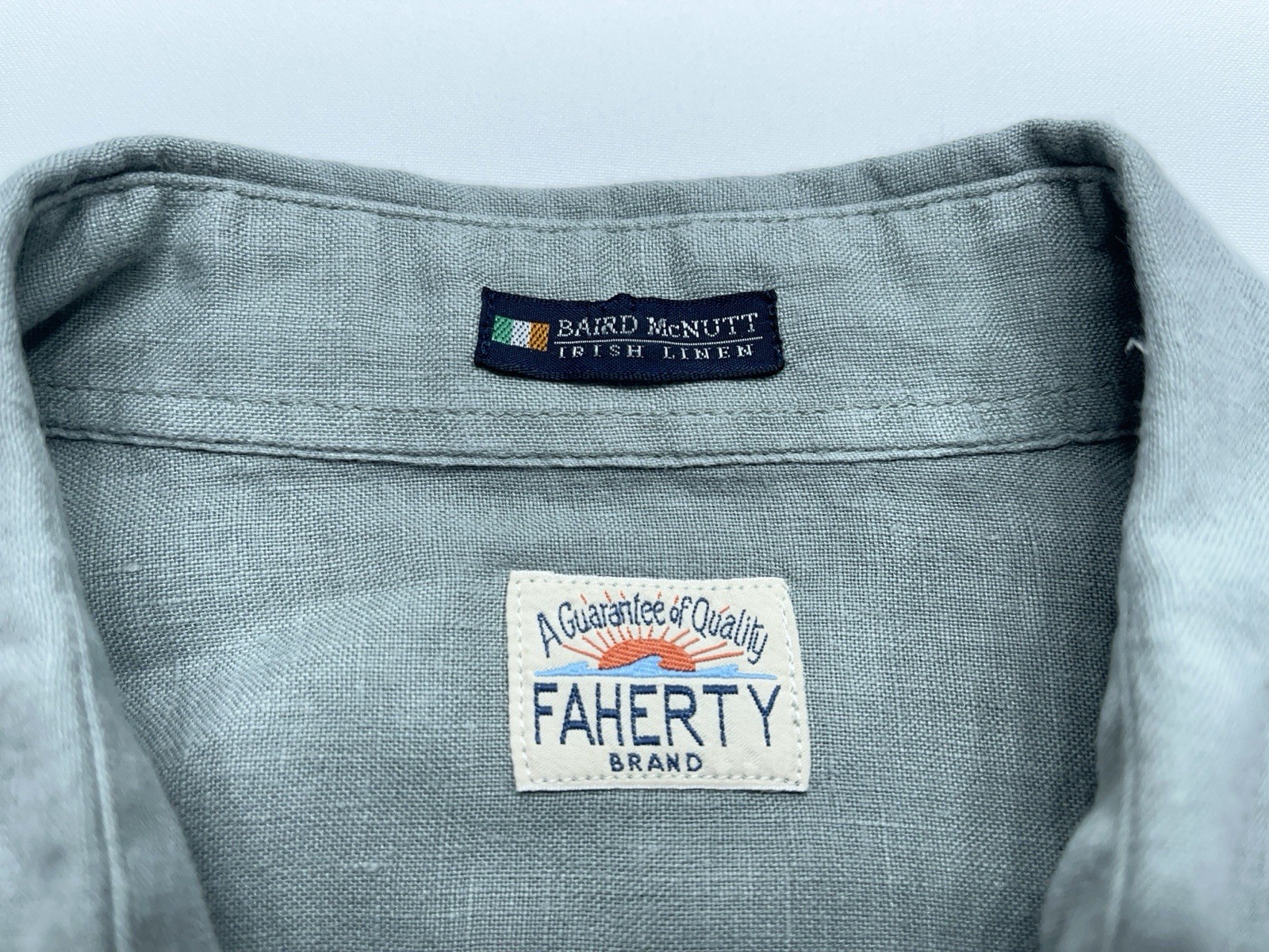 FAHERTY Baird McNutt Shirt Mens Medium Sage Green Linen Long Sleeve Button. READ