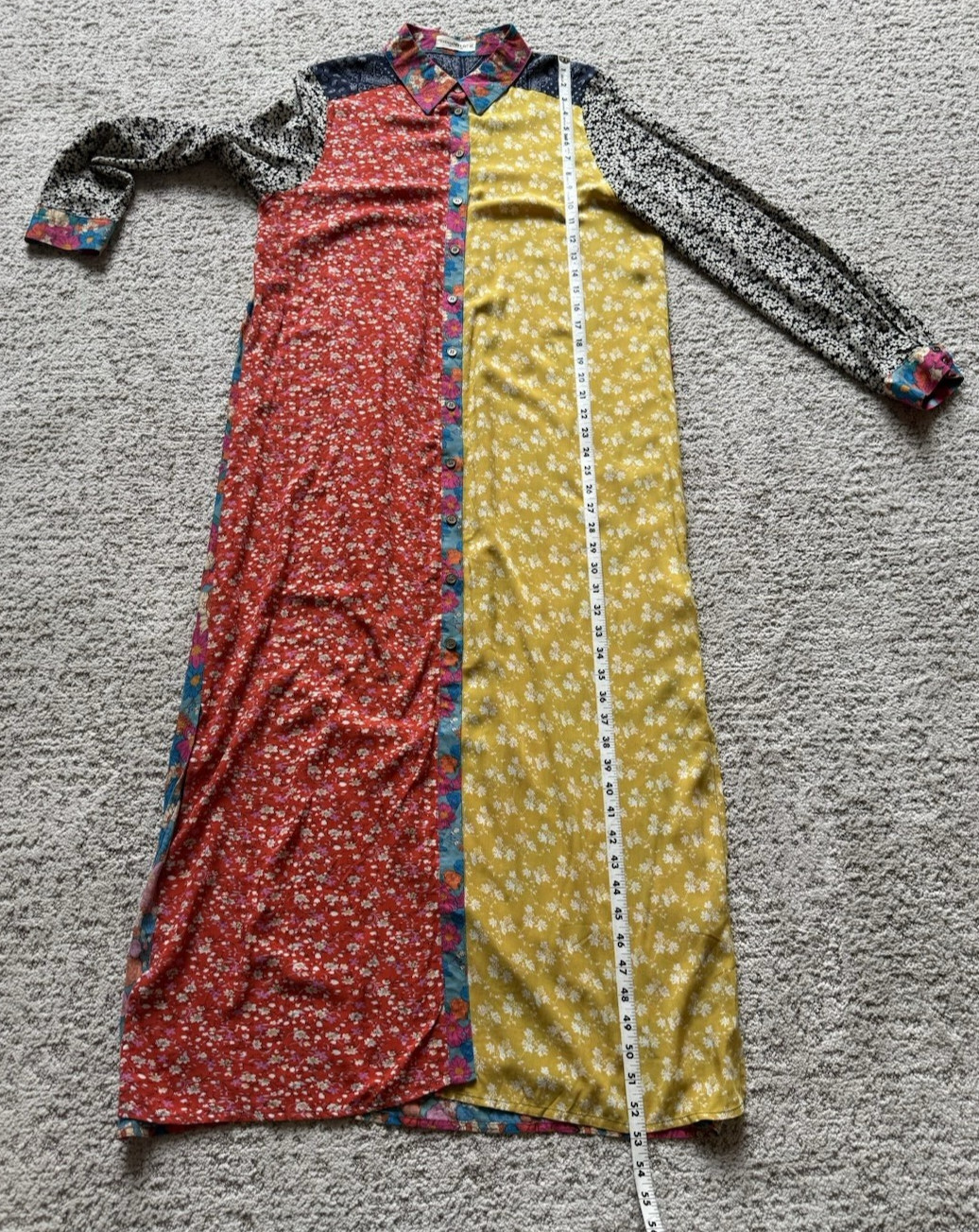 Natural Life Esme Patchwork Mixed Print Floral Maxi Shirt Dress Boho Artsy Sz M