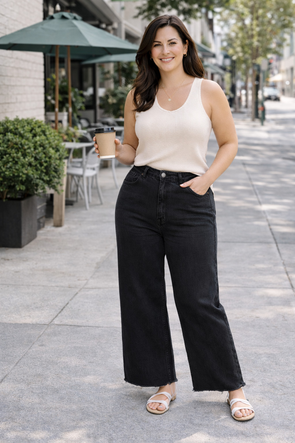 Good American Good Ease Wide Leg Jeans 16 Petite Black Raw Hem Relaxed NWT