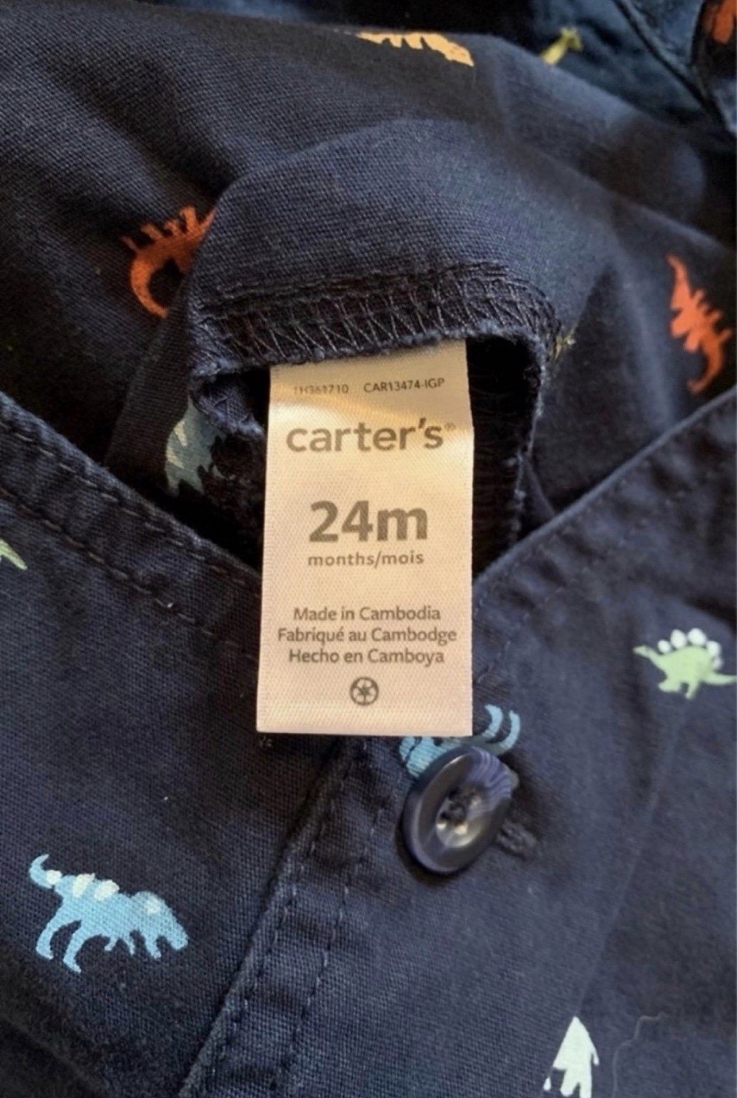 Carter’s 24M Navy Blue Dinosaur Print Cotton Sleeveless Overall One-Piece