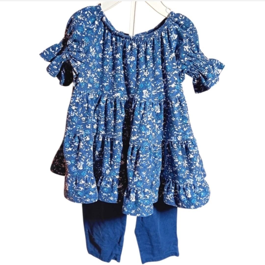 Rare Editions Girls 2-Piece Blue Floral Knit Top & Pants Set 18M