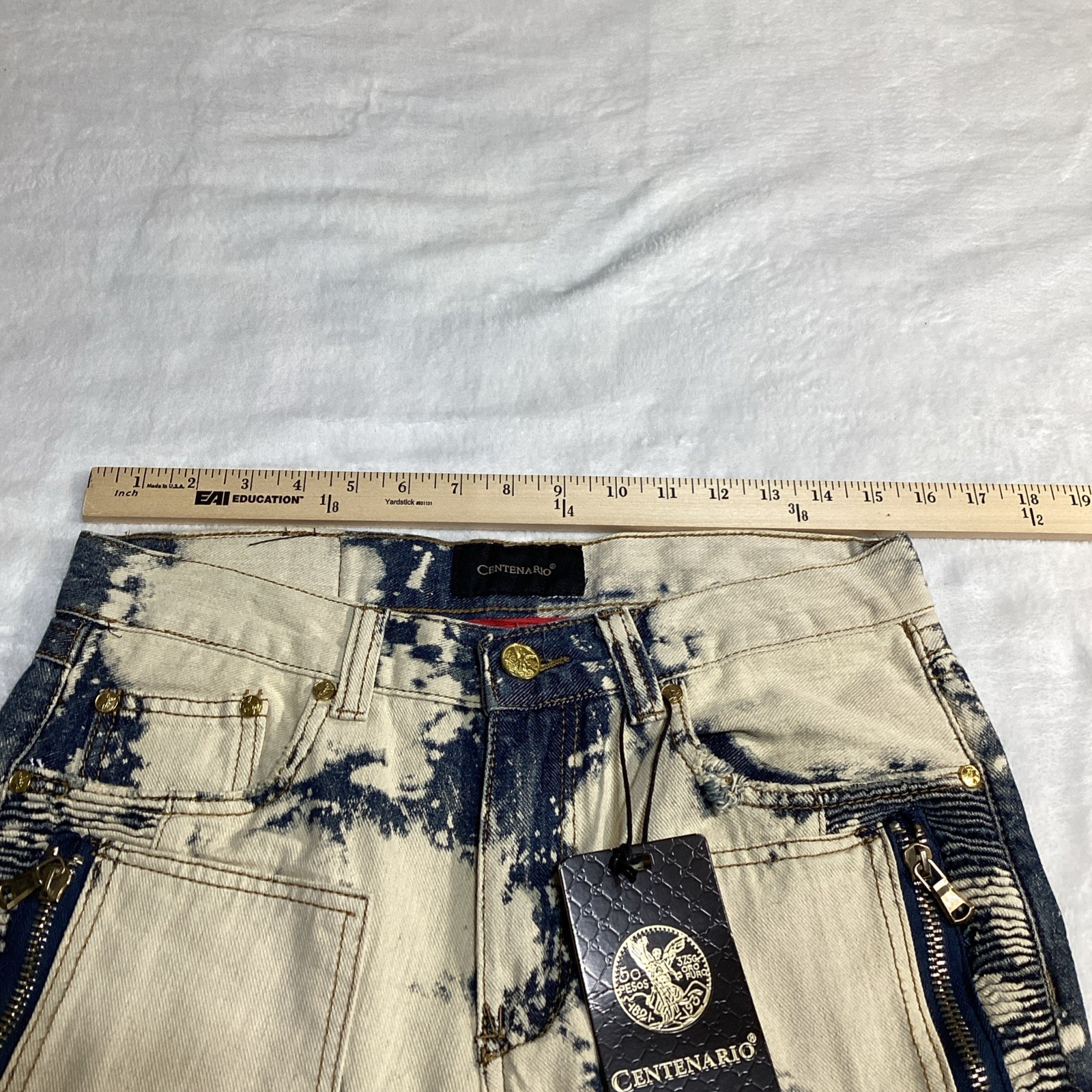 Centenario Men’s Distressed Moto Jeans Size 30×30 Acid Wash Biker Denim