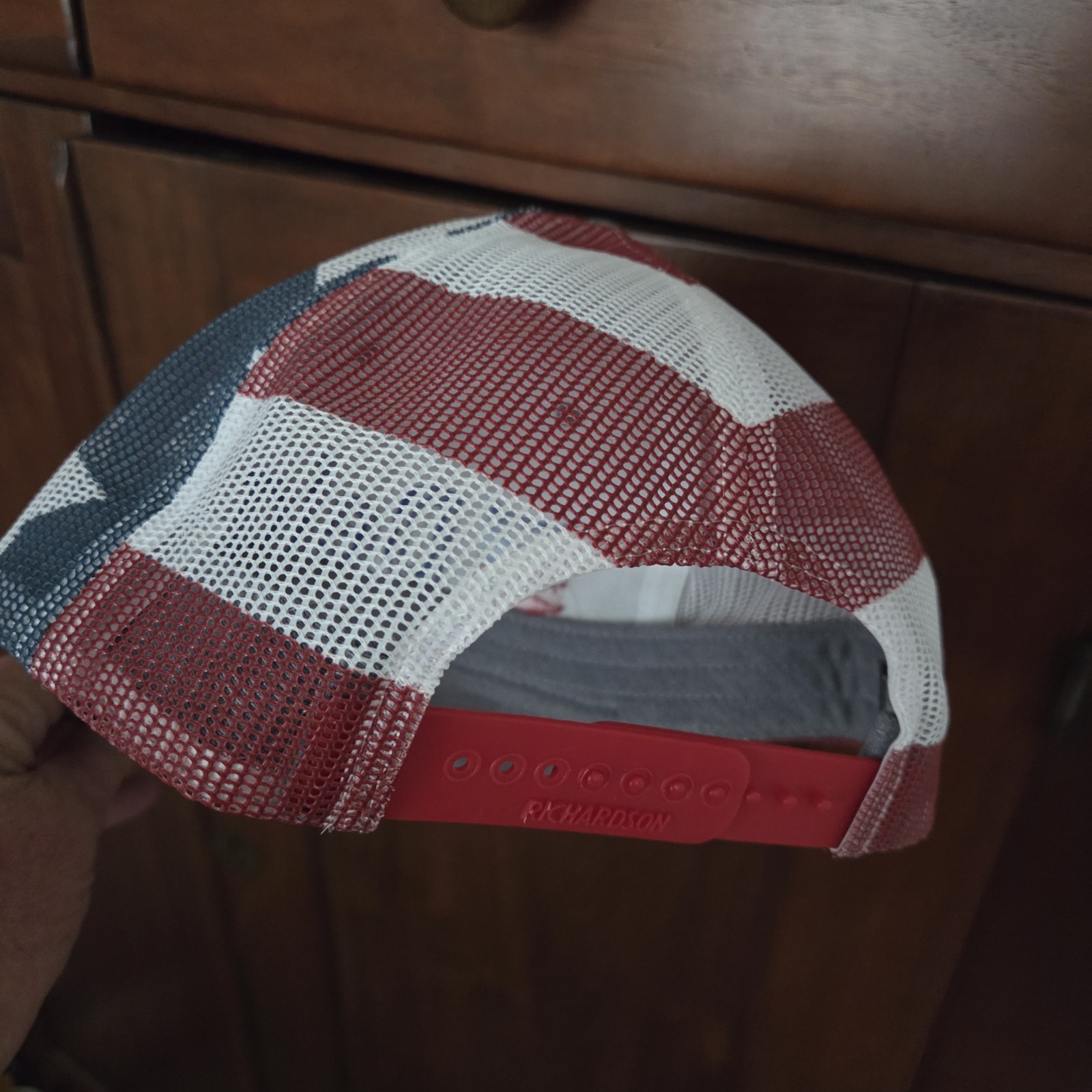 Chevron Delo Stars Stripes Red White Blue Trucker Hat Richardson 112 PM NWOT