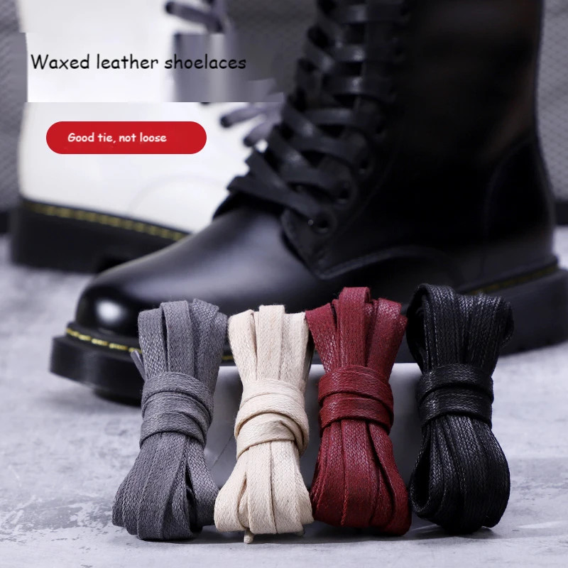 1 Pair Waxed Cotton Shoelaces 0.8CM Width Flat Waterproof Shoe Laces Unisex Boot