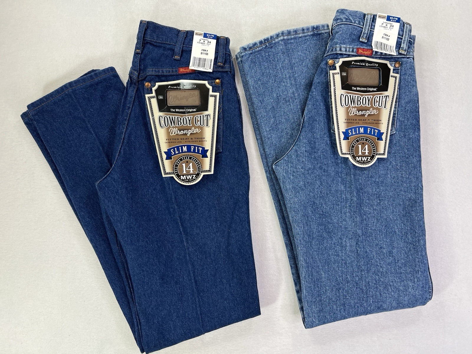 Lot of 2 Vintage Wrangler 14MWZ Jeans Women’s 7×34 Cowboy Cut Slim Fit Blue New