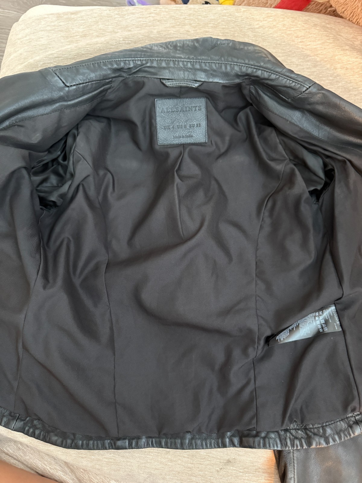 AllSaints Cargo Biker Black Leather Moto Jacket Women US 0 Distressed