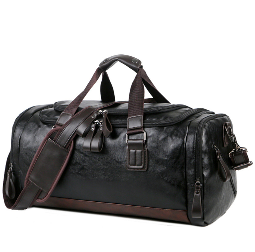 US Men Large Leather Travel Gym Bag Weekend Overnight Duffle Bag Handbag Black