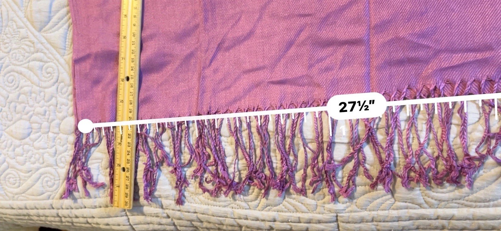 100% Pashmina Scarf Wrap Shawl Purple Sheen 4” Fringe 69”x 27.5” Approx Tag New