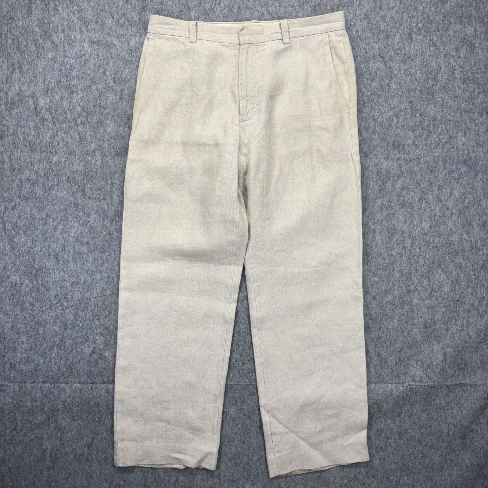 Banana Republic Dawson 100% Linen Chino Pants 33×32 Tan Lightweight Summer Flowy