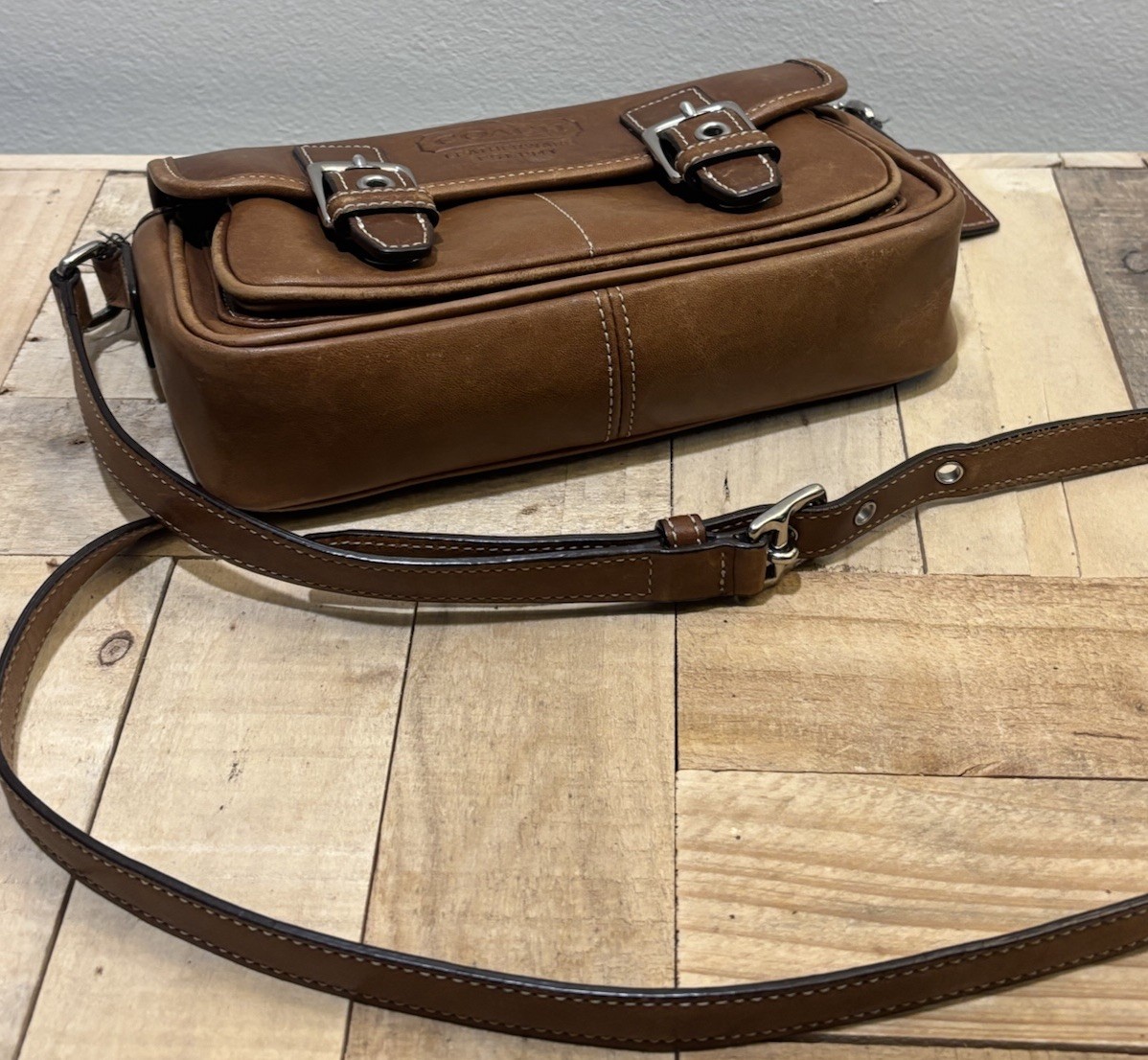 Coach Bleeker Double Buckle Crossbody Brown Leather 9355