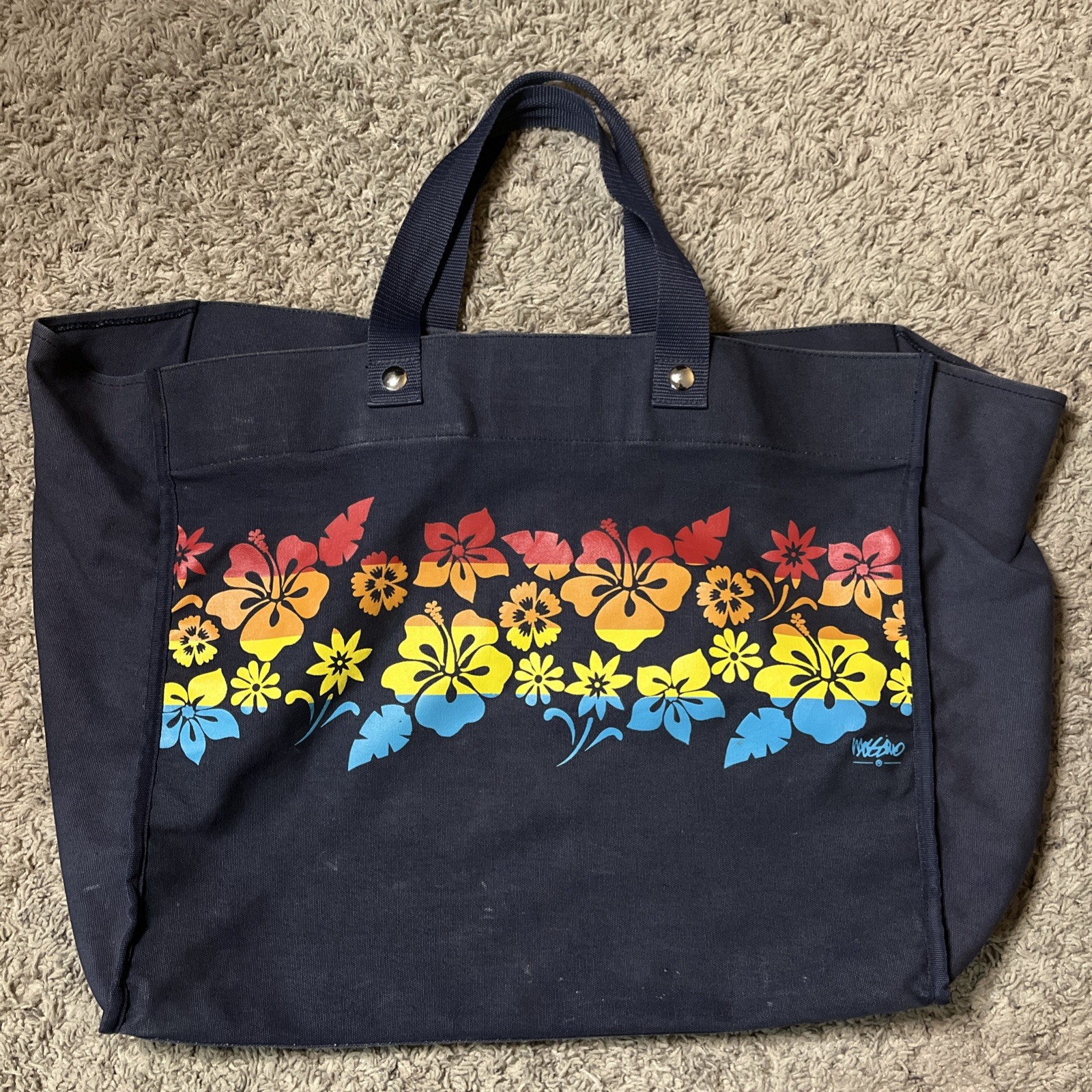 Mossimo Canvas Tote Bag 15″ x 16″x8″ Hawaii Large Blue Floral Pattern Supply Co