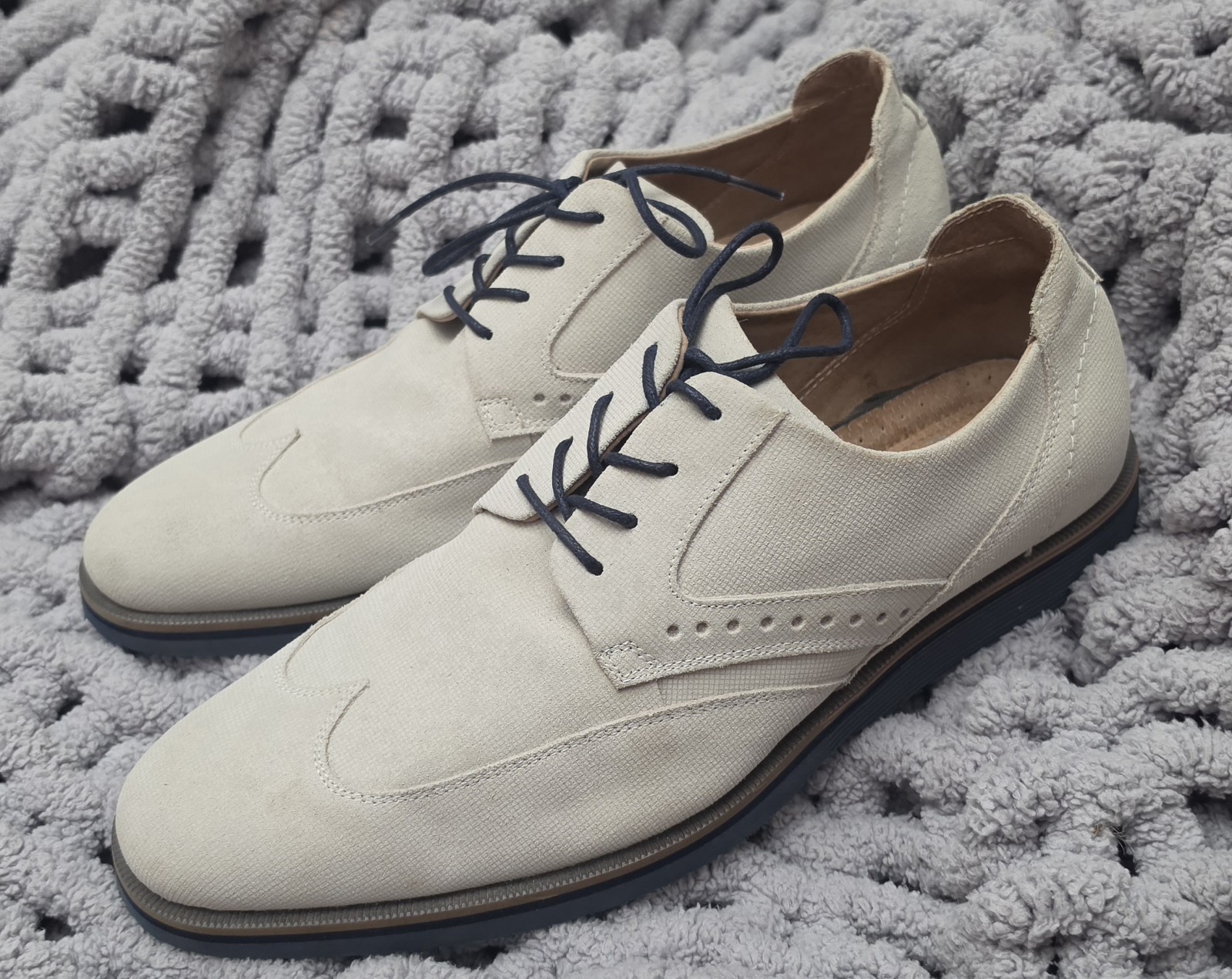 Stacy Adams Men’s Beige Leather Oxford Dress Shoes Lace-Up Almond Toe 10.5