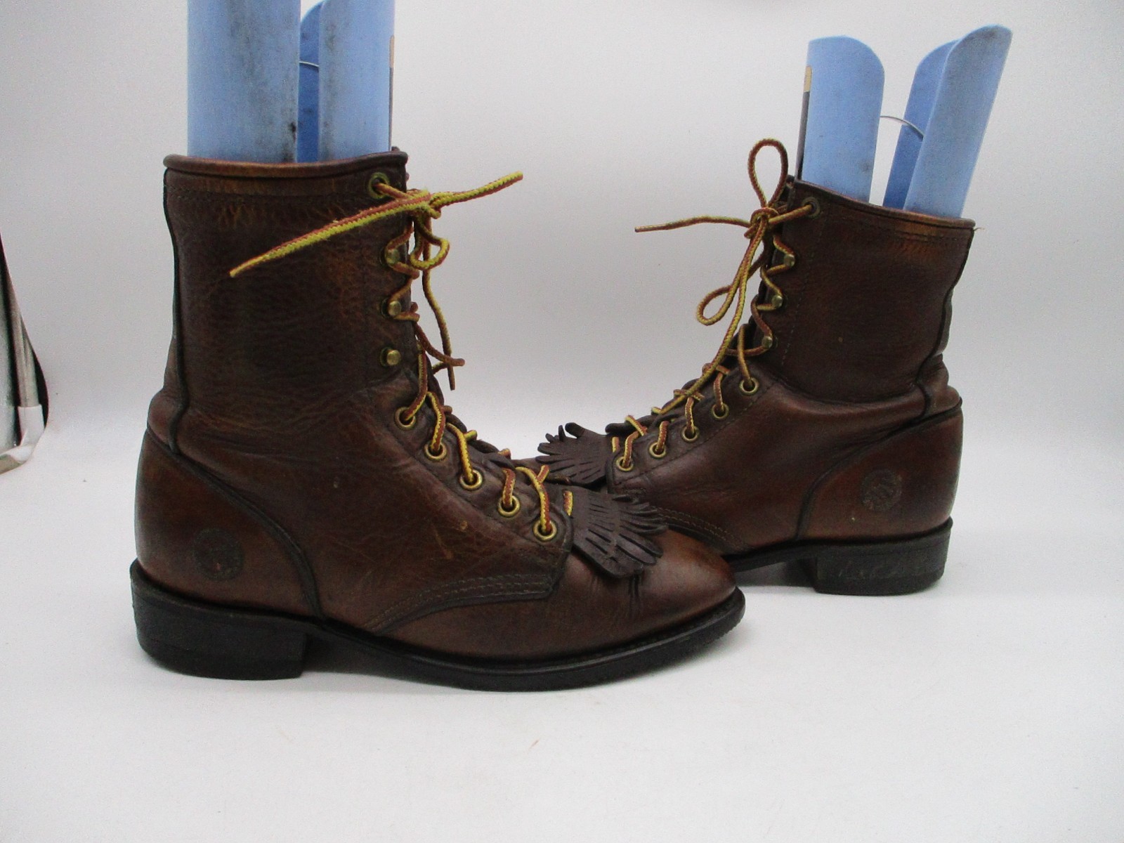 Double-H Brown Leather Lacer Kiltie Western Boots Womens Size 8 M Style 9302