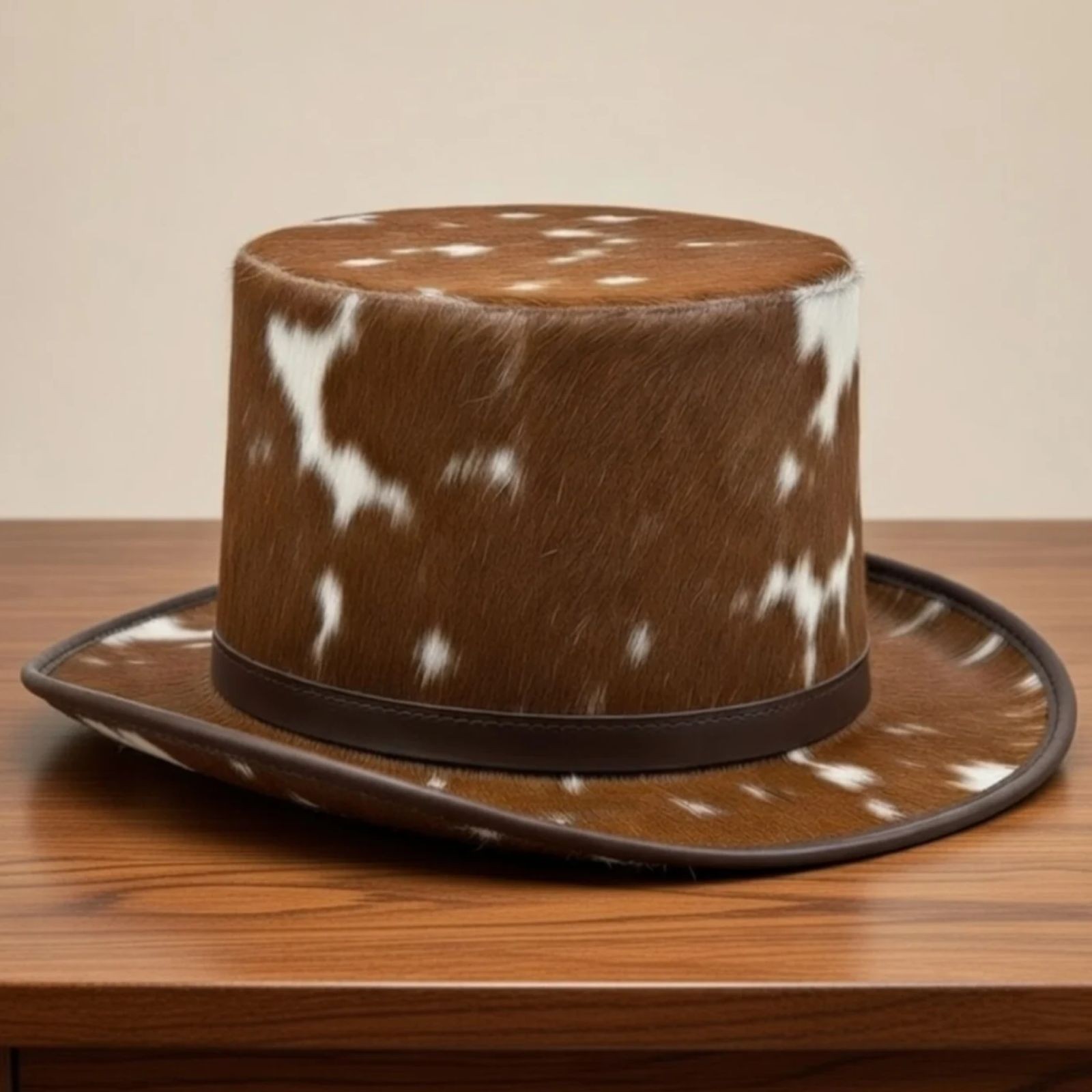 Brown White Cowhide Pattern Genuine Leather Western Cowboy Hat Men Women
