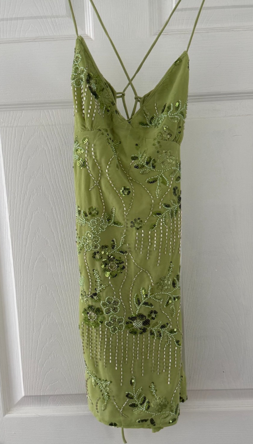 Peppermayo – Vietta Sequin Beaded Cami Micro Mini Dress Lime – Women’s 2 or XS