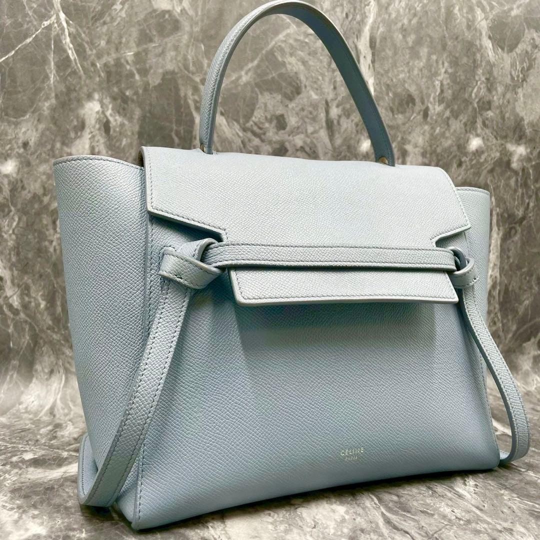 Auth CELINE Nano Belt Bag Light Blue Leather Hand Bag Pastel Color Used Japan
