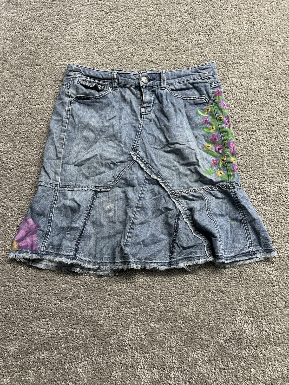 Vintage Y2K 2000s Candies Womens Patchwork Skirt Hand Painted Medium Wash 7 VTG