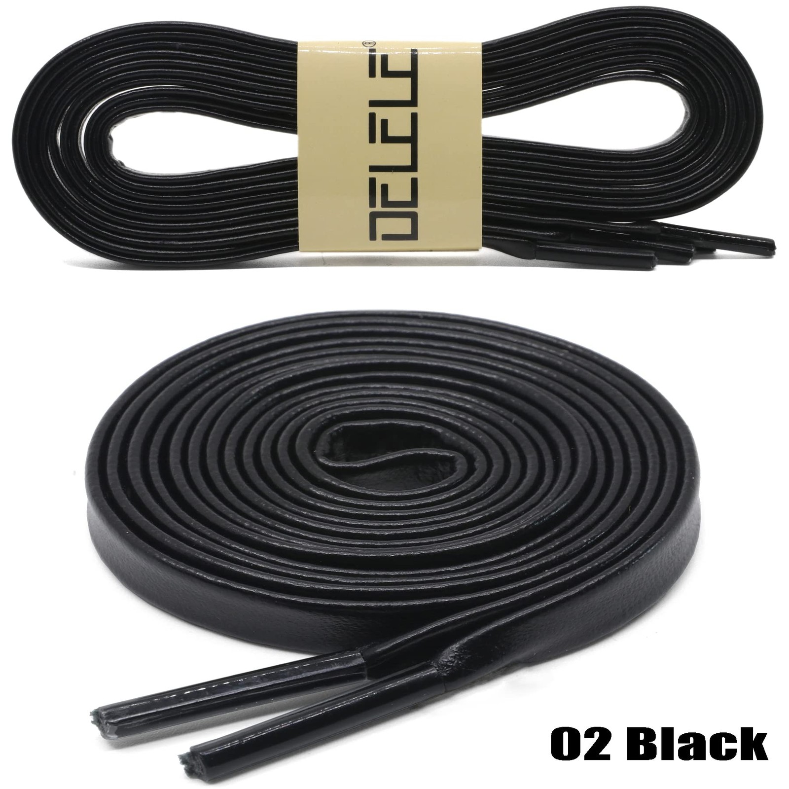 Flat PU Leather Laces: Waterproof Shoelaces for 63 Inch(160cm) 02 Black