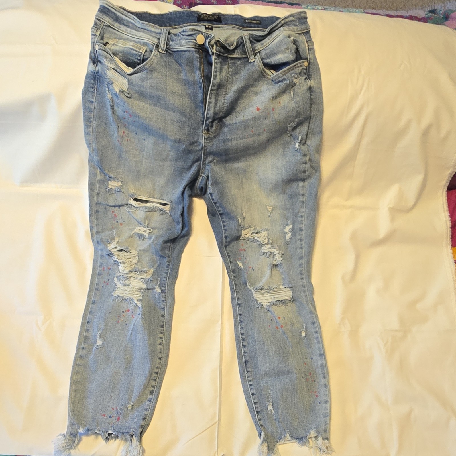 Judy Blue Jeans Boyfriend Fit Distressed Paint Spatter Light Wash Women 18W