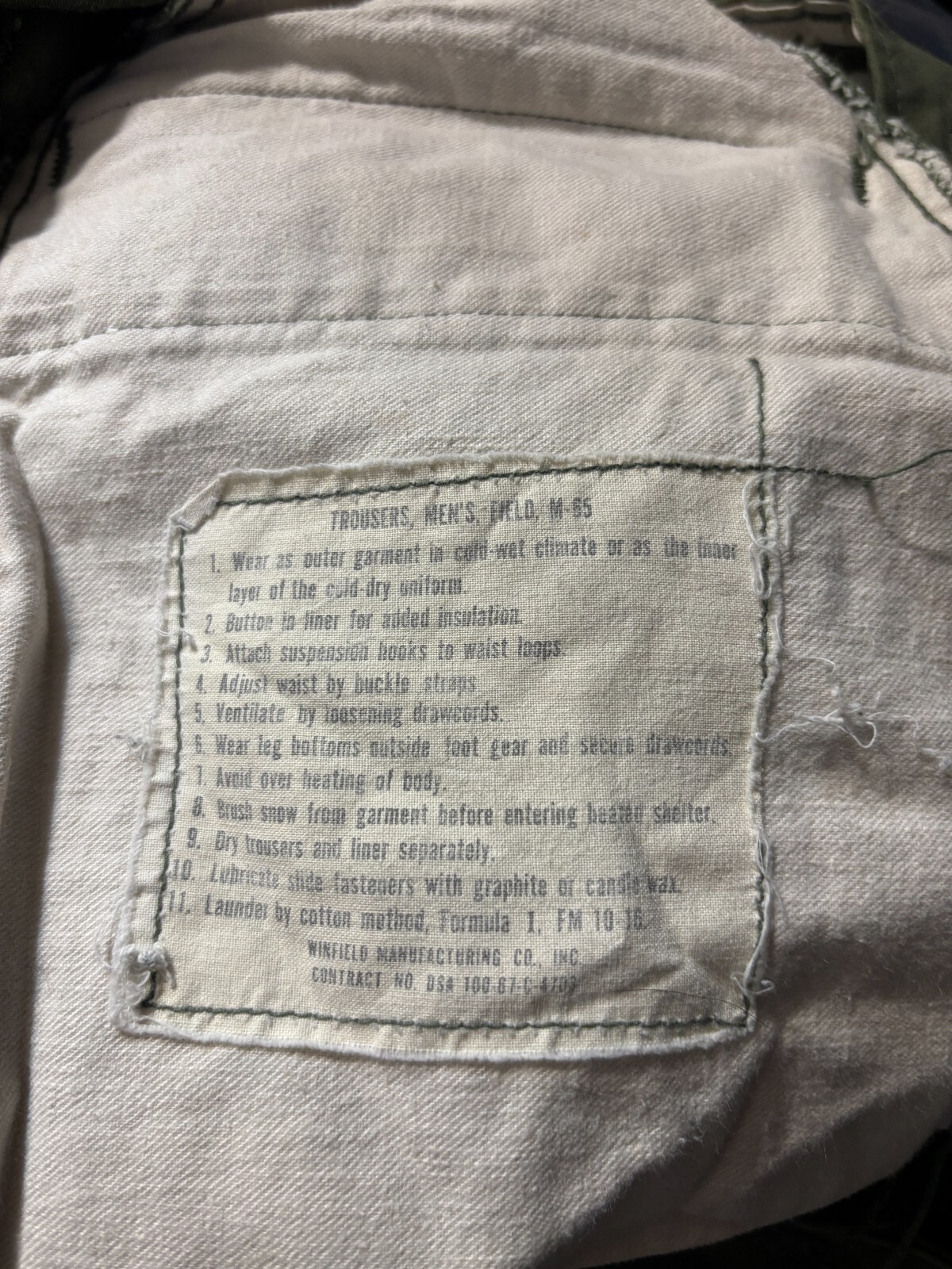 Vintage Army 70s Winfield M-65 Military Trousers Men’s 33×28 Green Canvas Cargo