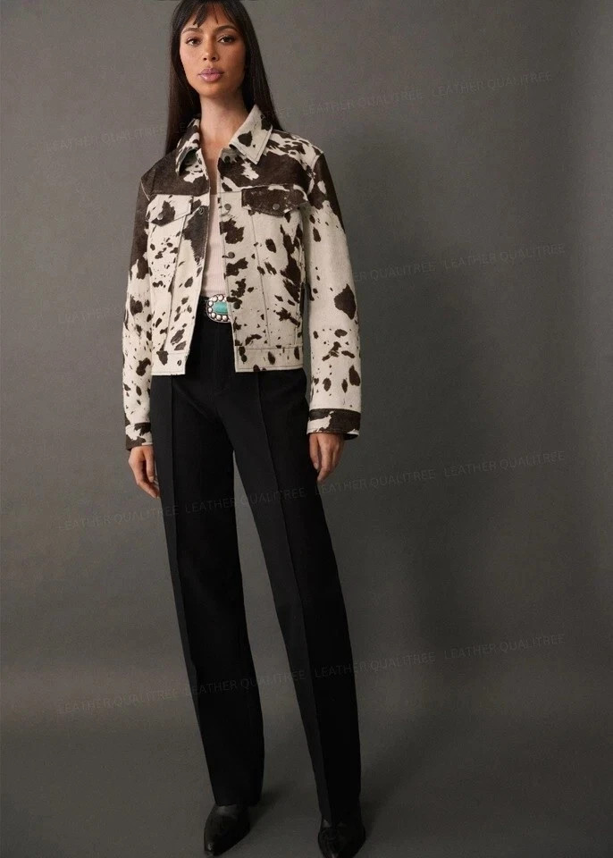 Genuine Cowhide Leather Jacket for Women | Natural Hair-On Cow Skin Fashion Coat
