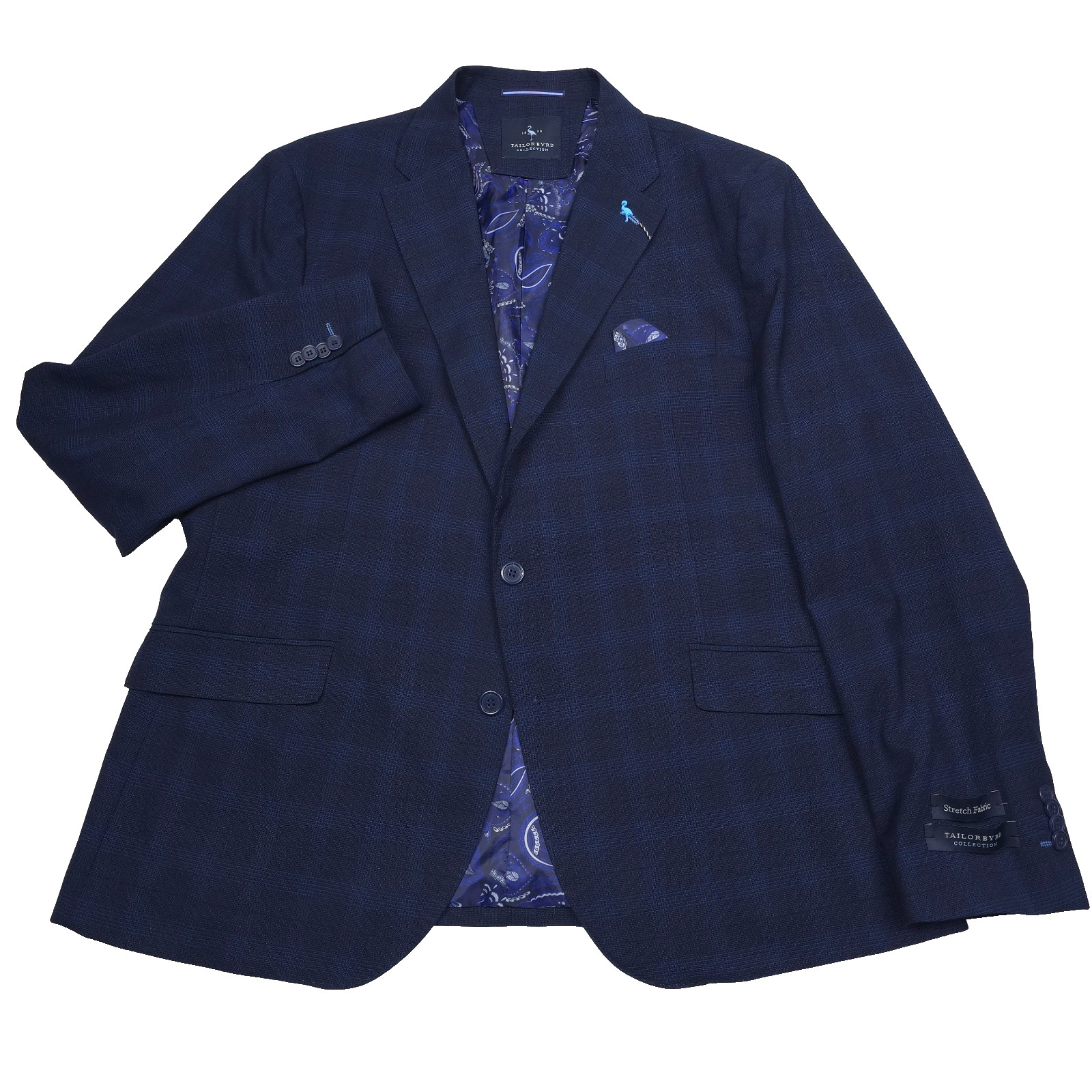 Tailorbyrd Signature Sport Coat Mens Size 46R Navy Blue Glen Plaid Blazer Jacket