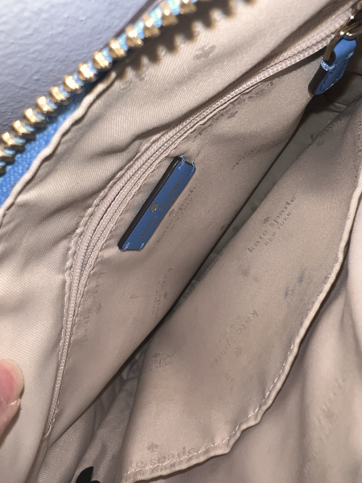 Kate Spade New York Blue Pebbled Small Crossbody Zip Bag Gold Hardware Strap