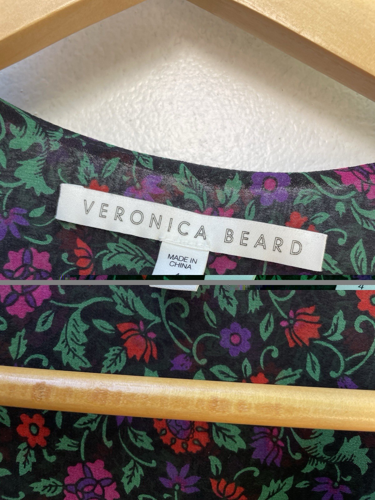 Veronica Beard | Black Multicolor Floral 100% Silk Blouse Long Sleeve Size 4