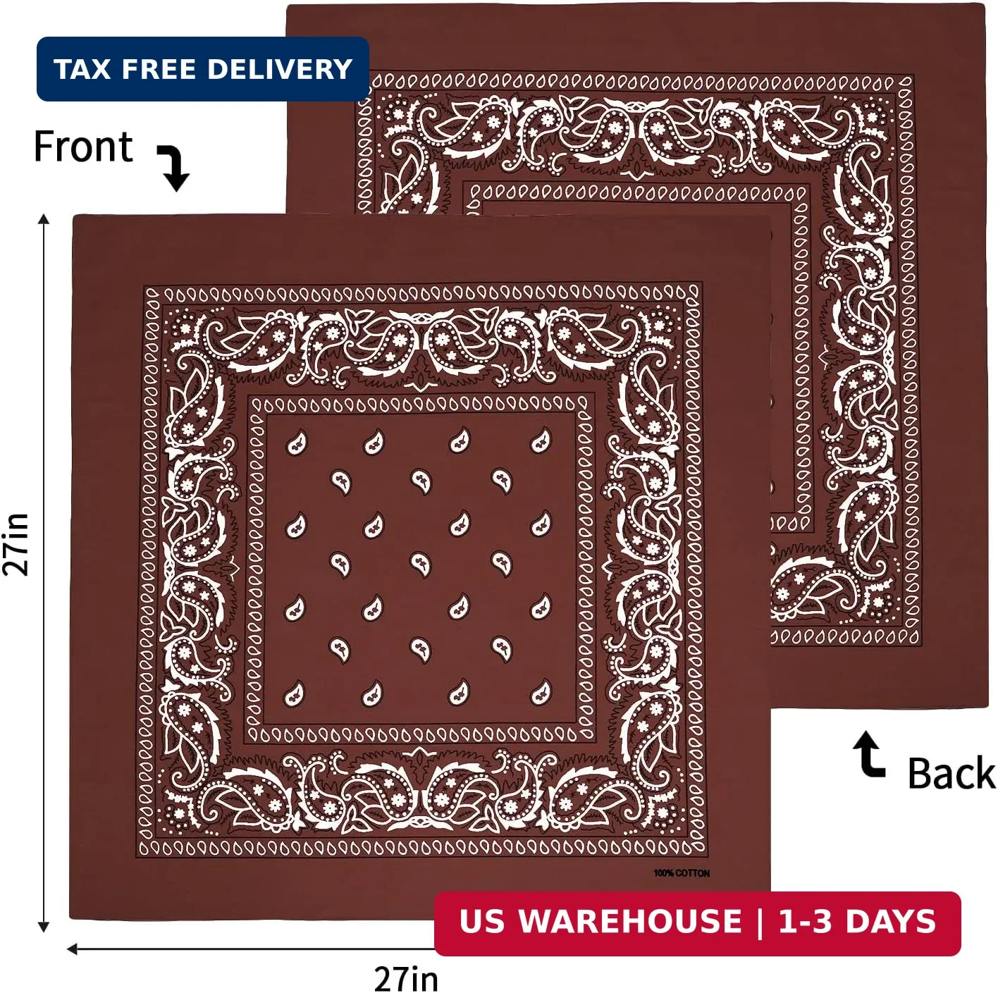 Bycc Bynn Large 27″ x 27″ 100% Cotton Bandanas – Set of 4