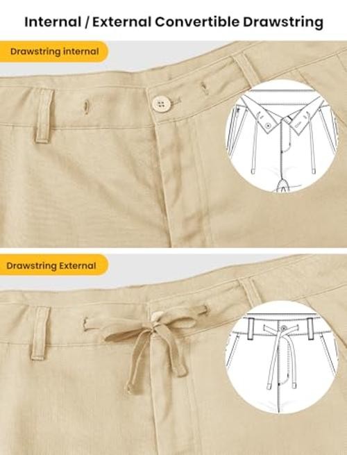 Men’s Linen Pants Casual Travel 5 Pockets Lightweight 30W x 29L Light Khaki