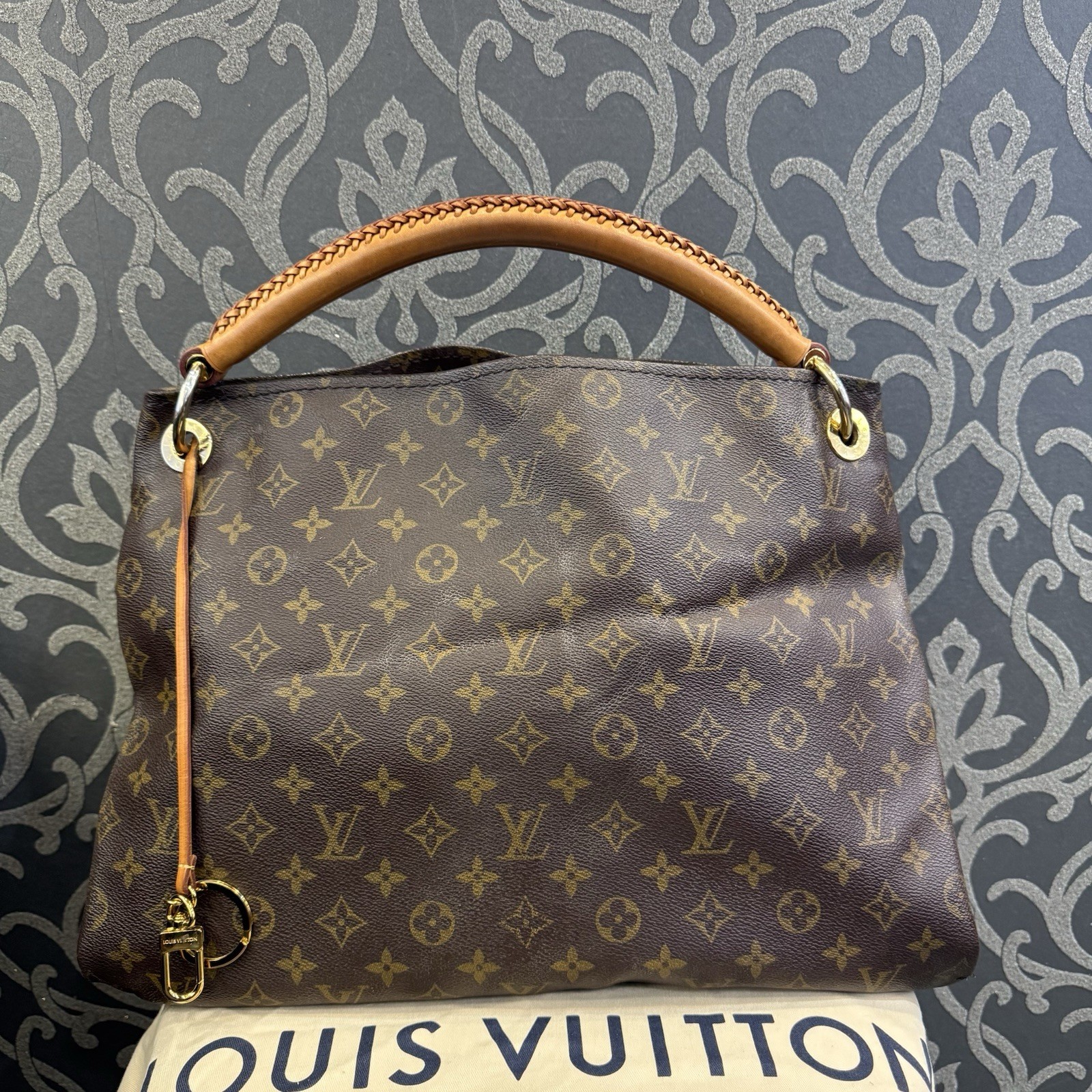 Louis Vuitton Artsy MM Monogram Canvas Hobo Shoulder Bag Brown Dust Bag