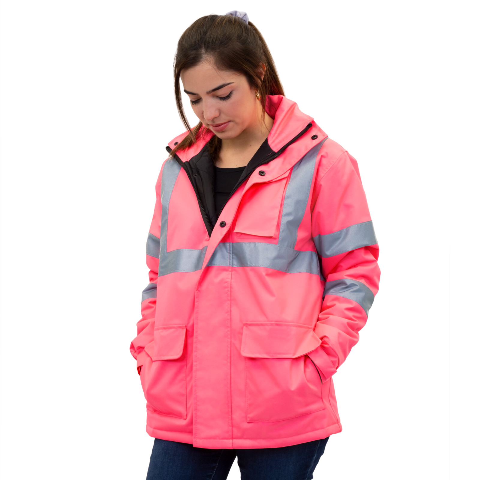 Hi-Vis Pink Safety Jacket with Reflective Stripes insulated Jorestech