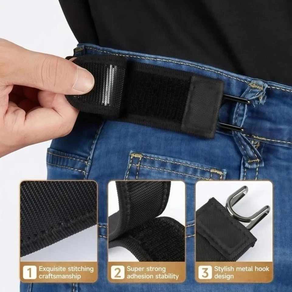 2PCS Tactical Metal Hook Elastic Belt Buckle-Less Invisible Waist Belt Closure