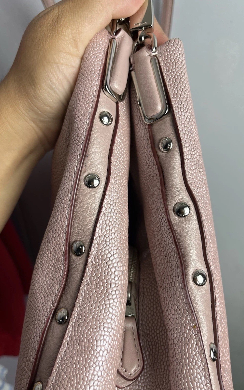 Coach F35211 Phoebe Madison Studded Caviar Pink Leather Shoulder Bag Tuberose