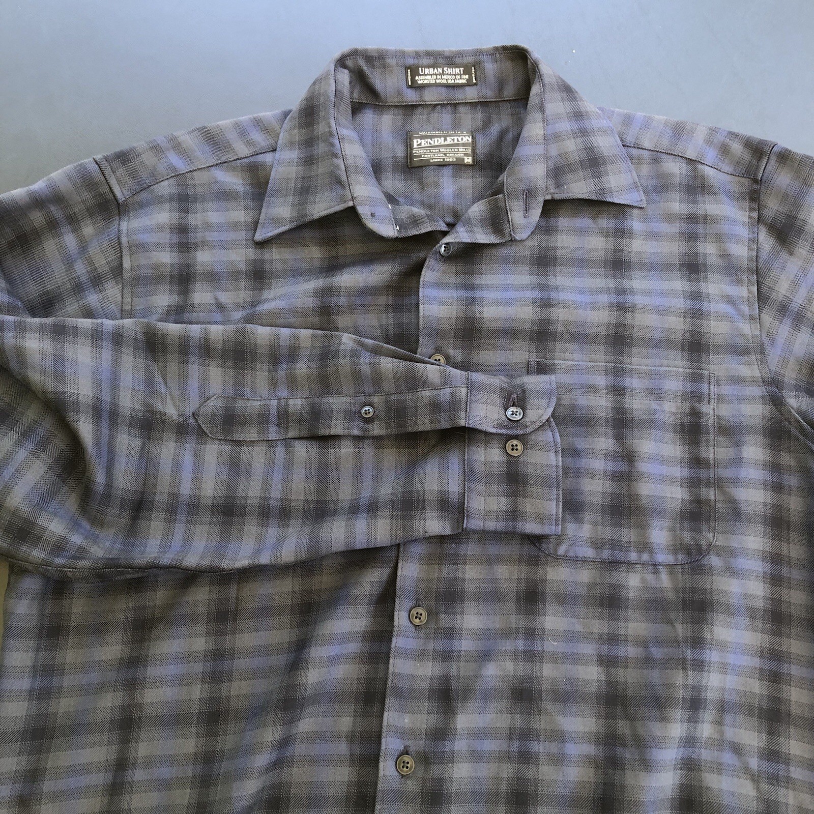 Pendleton Urban Wool Shirt Blue Plaid M Long Sleeve Classic Casual Everyday