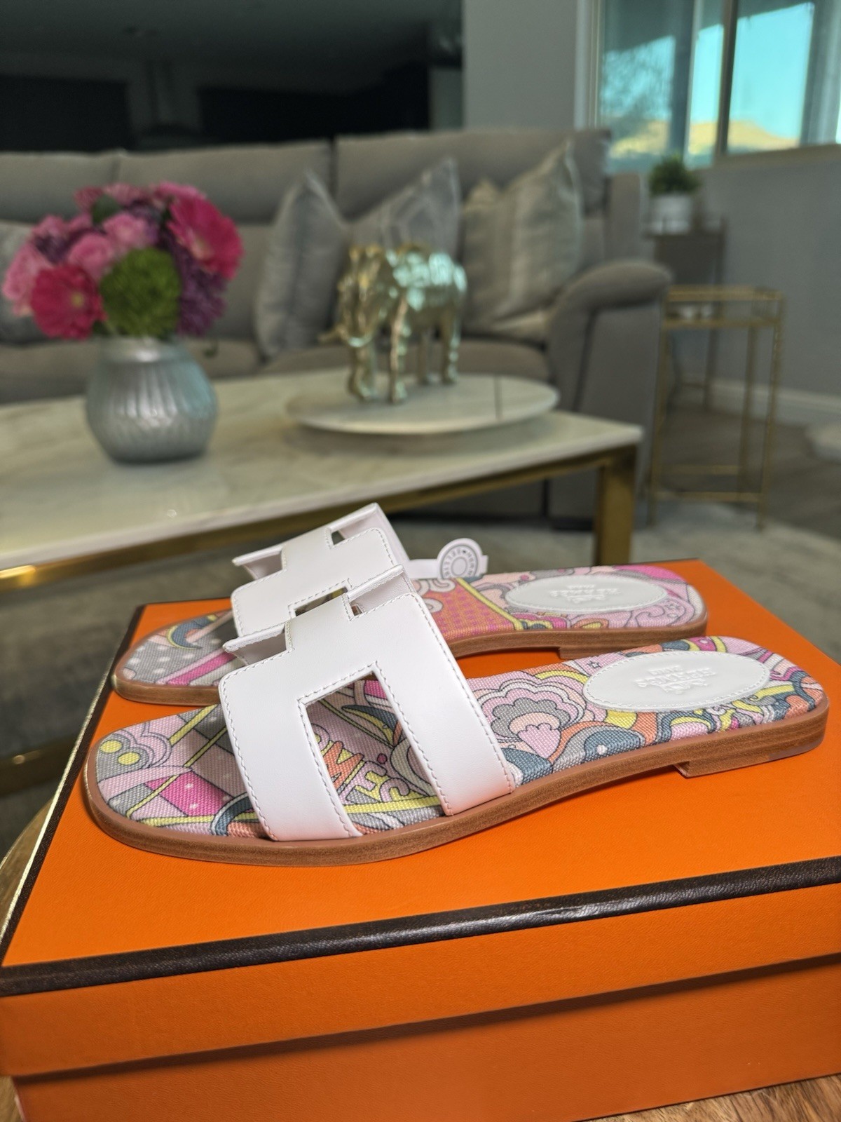 Hermes Oran Sandals – Size 37 – Limited Edition Printed Insole