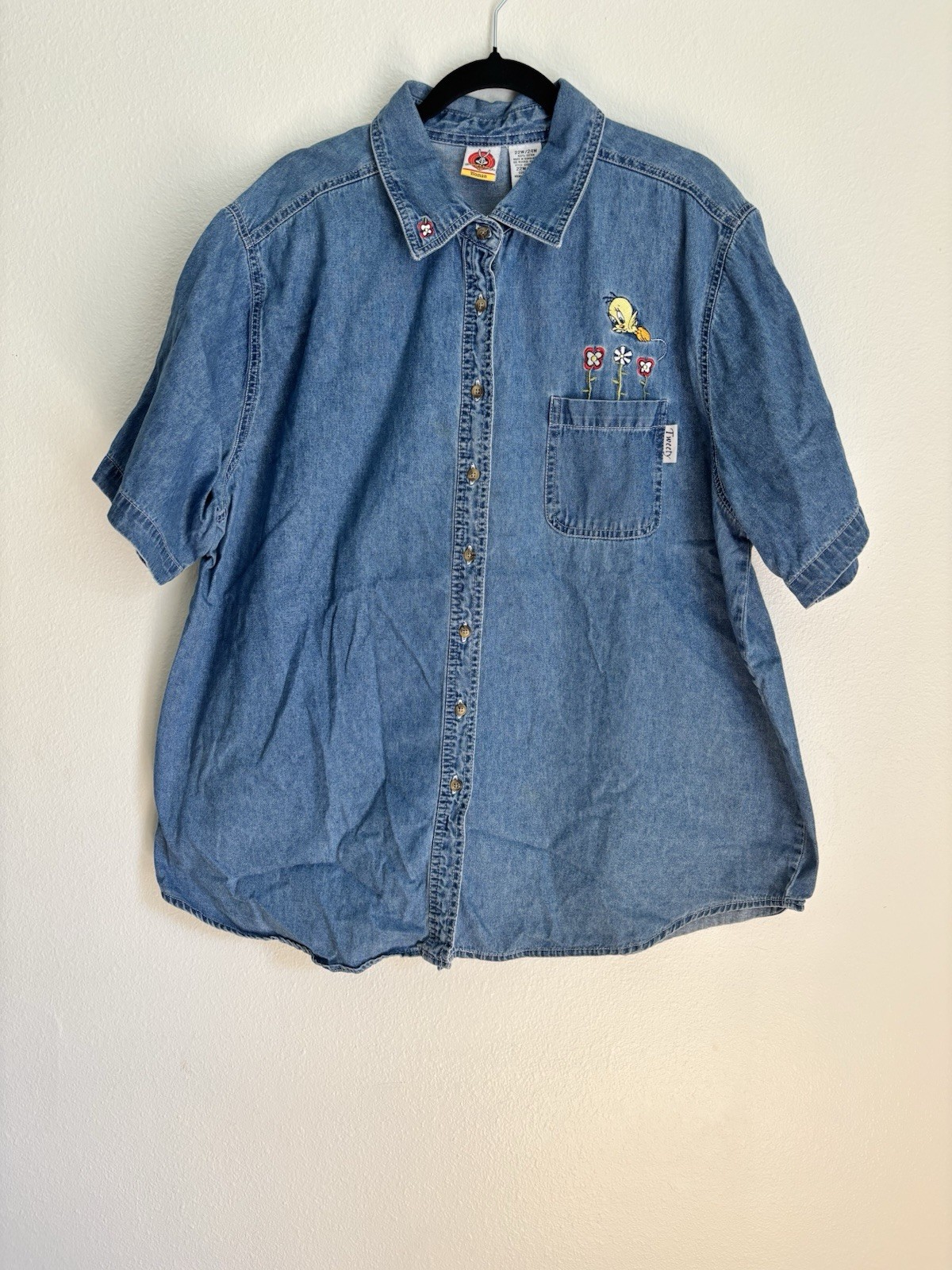Vintage Tweety Loony Tunes Denim Short Sleeved Shirt Warner Brother22W/24W Bird