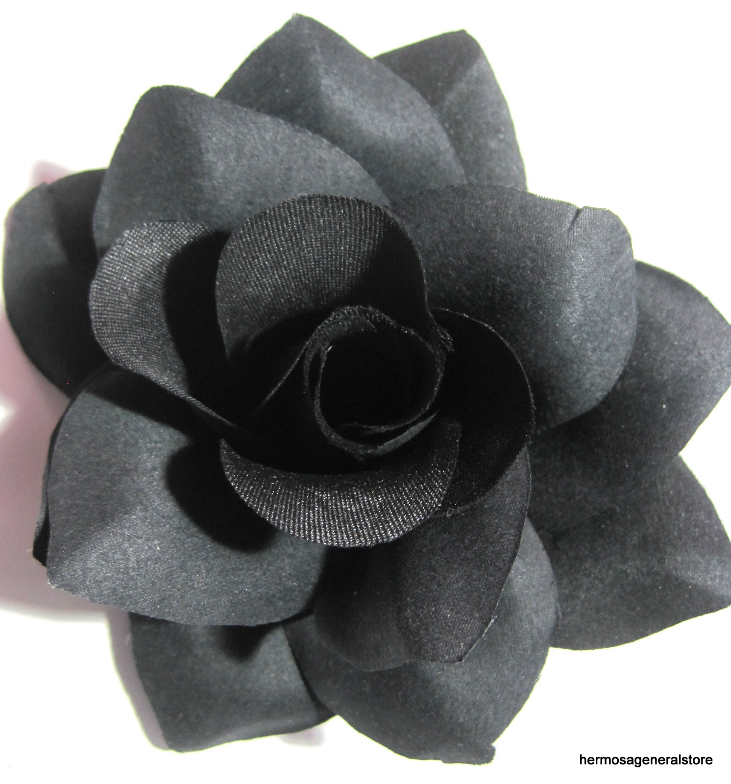 4 3/4″ Goth Black Rose Poly Silk Flower Hair Clip Halloween Costume Party