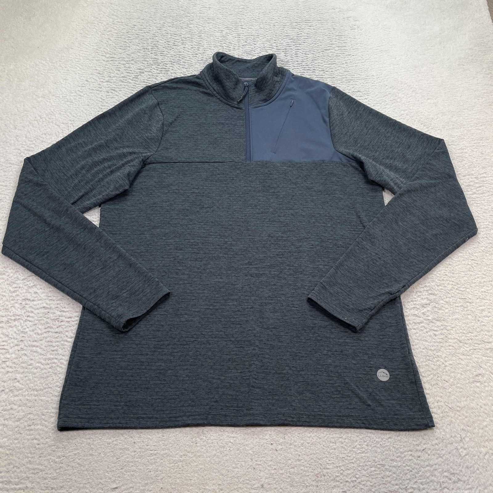 LL Bean Sweater Mens Medium Tall Adventure Grid Slightly Fitted Pullover Zip