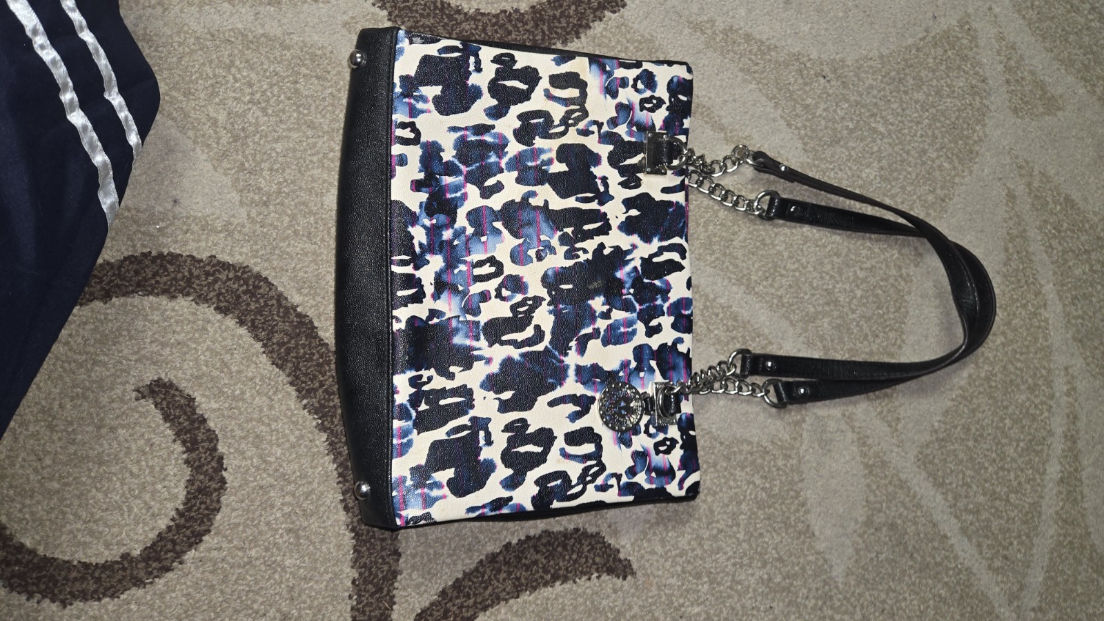 Anne Klein Blue/Black/White Leopard Print Shoulder Bag