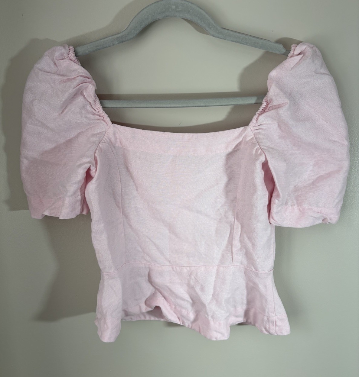 Wilfred Puff Sleeve Top Baby Pink Button Front Cottagecore Coquette Linen XXS