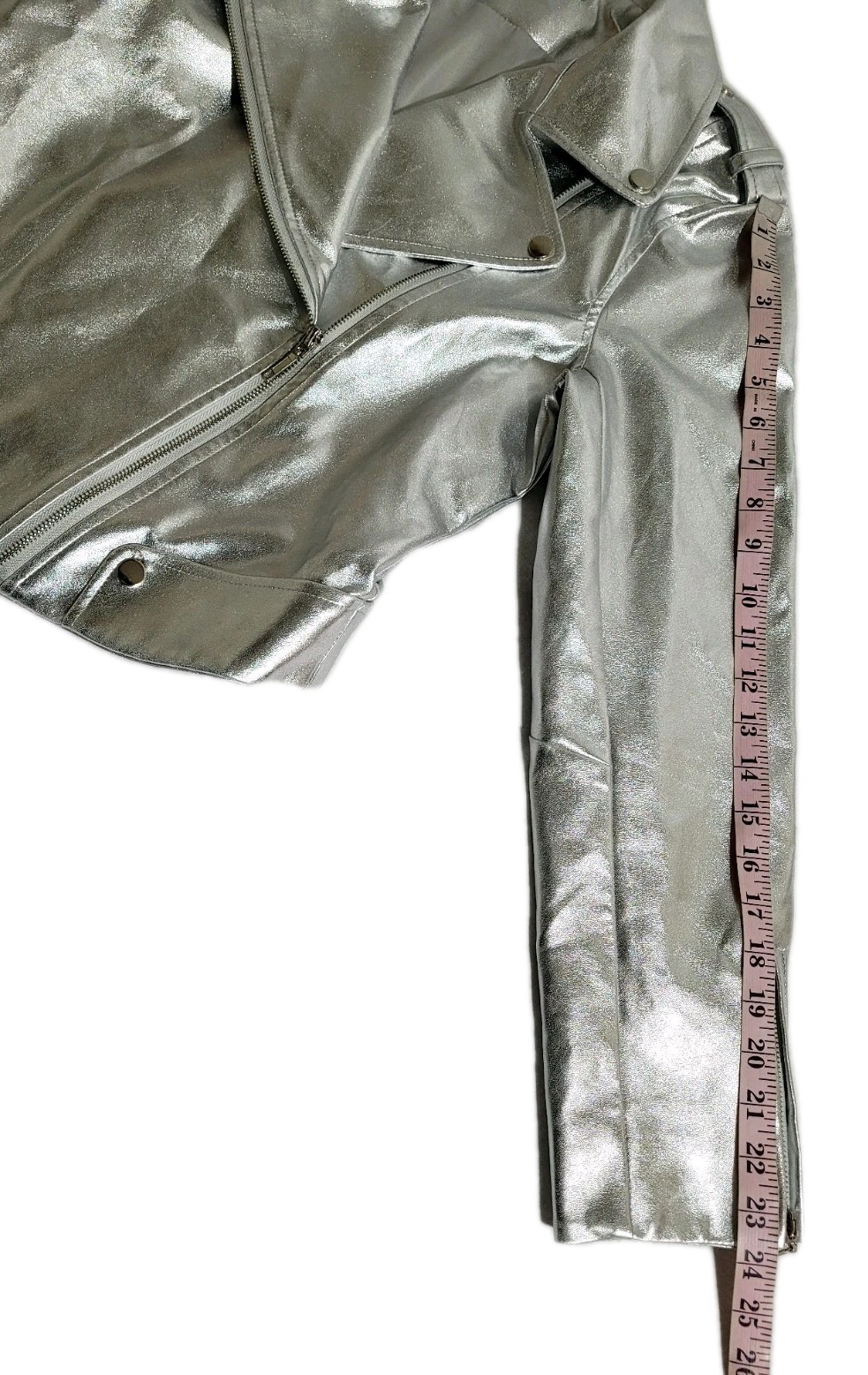 Haoduoyi Womens Size M Silver Metallic Faux Leather Full Zip Long Sleeve Jacket