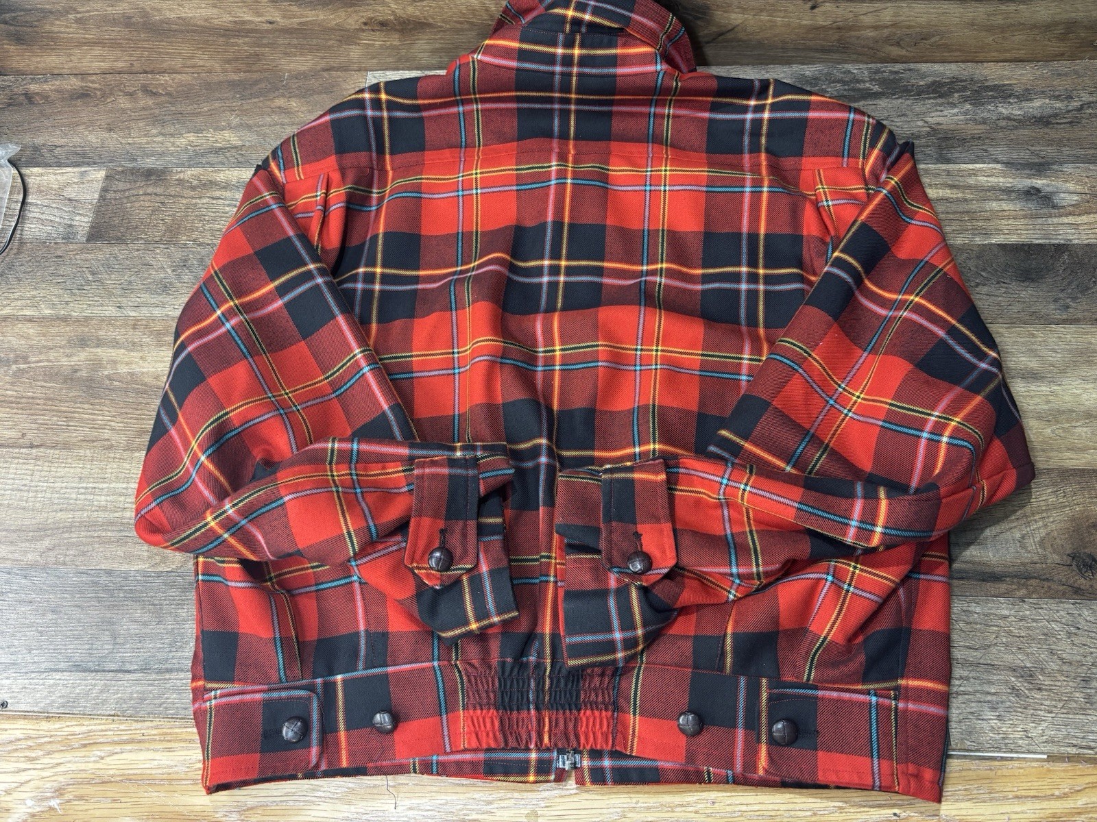 William Hunt Tartan Leather Button Coat Made In England Large