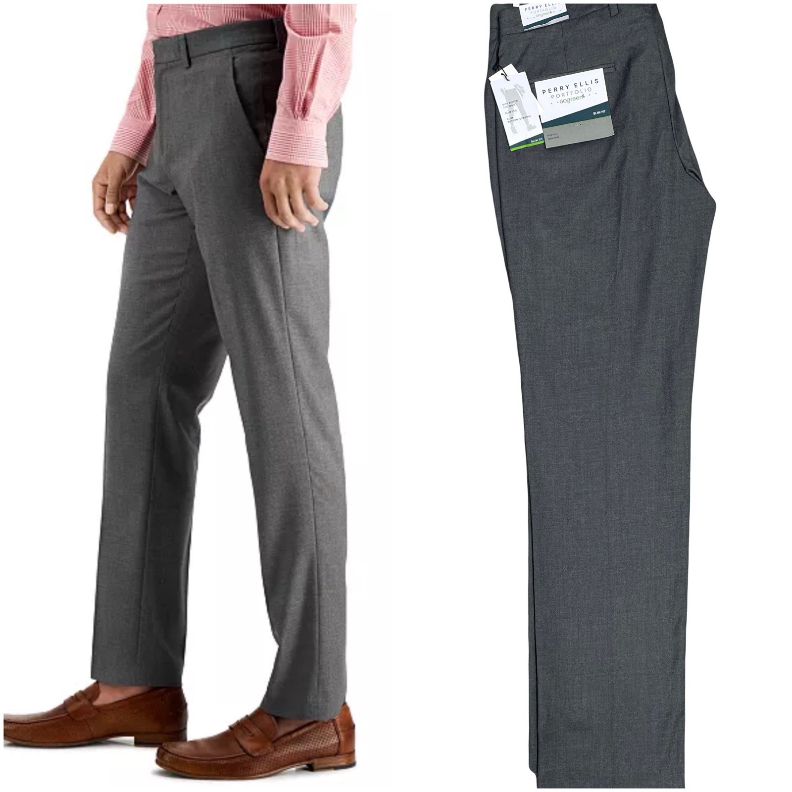 Perry Ellis Portfolio Men 30/30 Slim Fit Dress Pant Easy Care Alloy NWT NEW