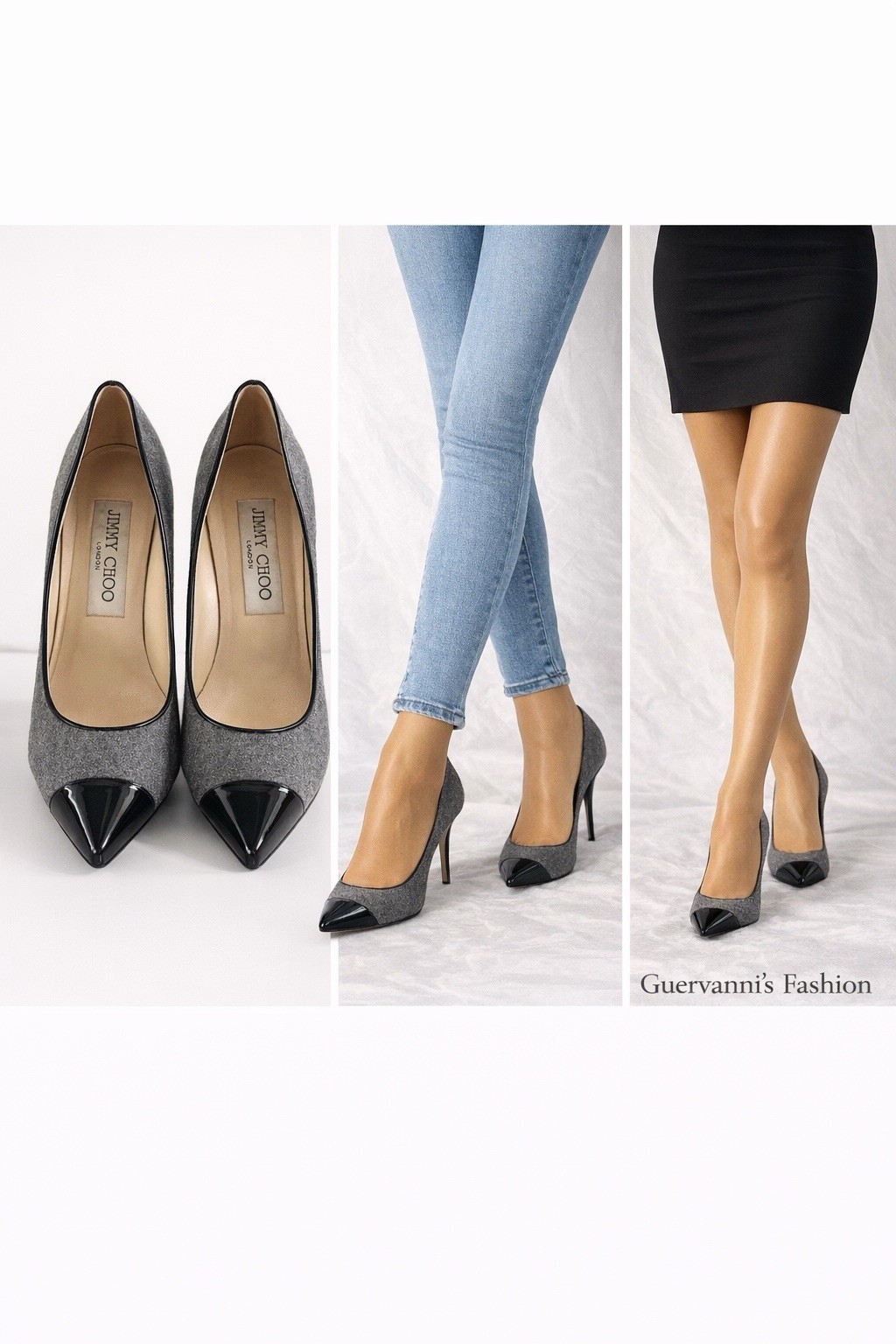 Jimmy Choo London Gray Wool Pointed Toe Pumps EU 37 US 7 Designer Classic Heels