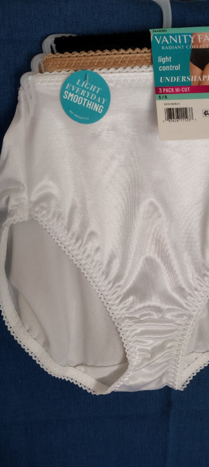 VANITY FAIR Women 3-Pair Undershapers Hi Cut Underwear Panties Nylon Size 5/S.