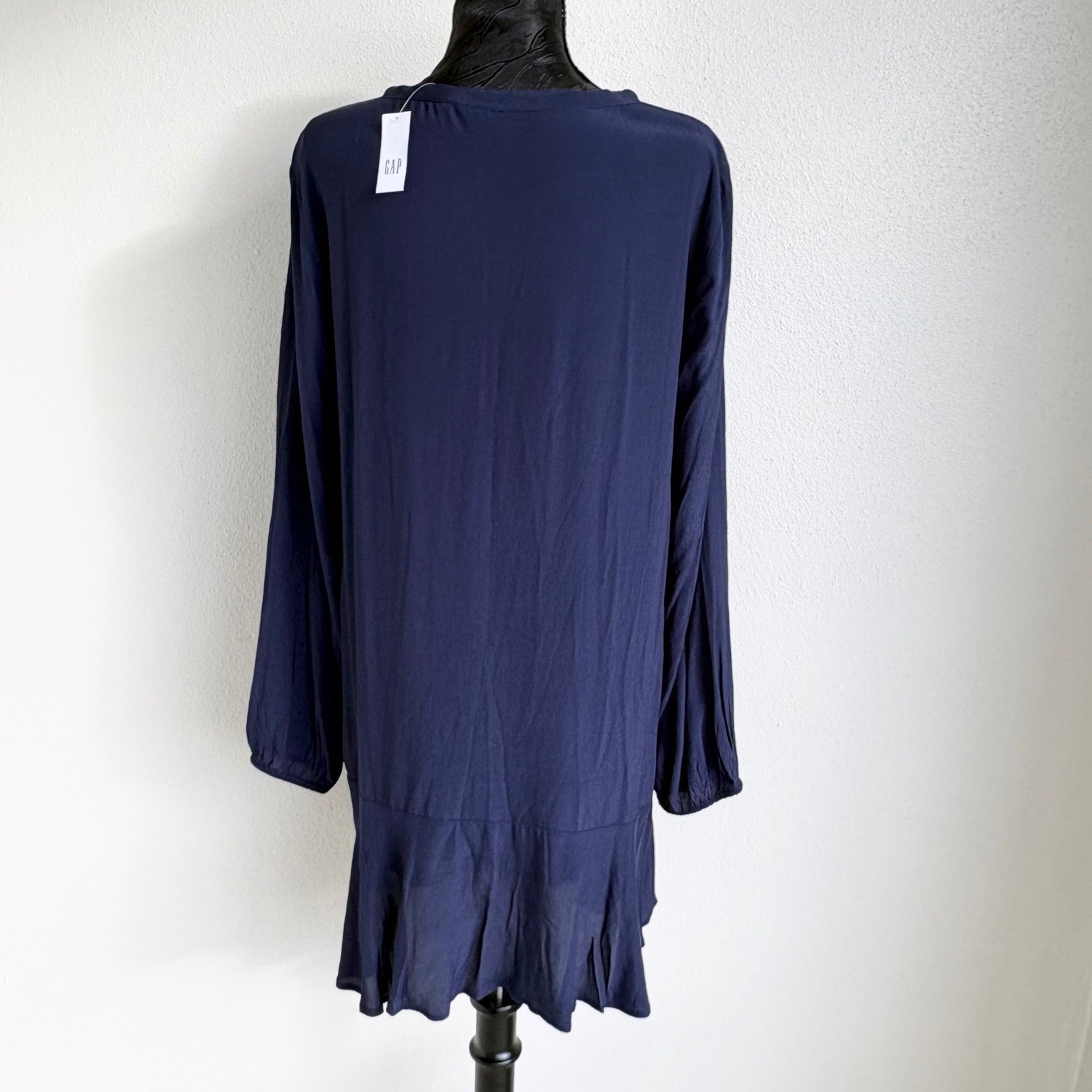 Gap Long Sleeve Flounce Hem Shift Dress Women L Navy