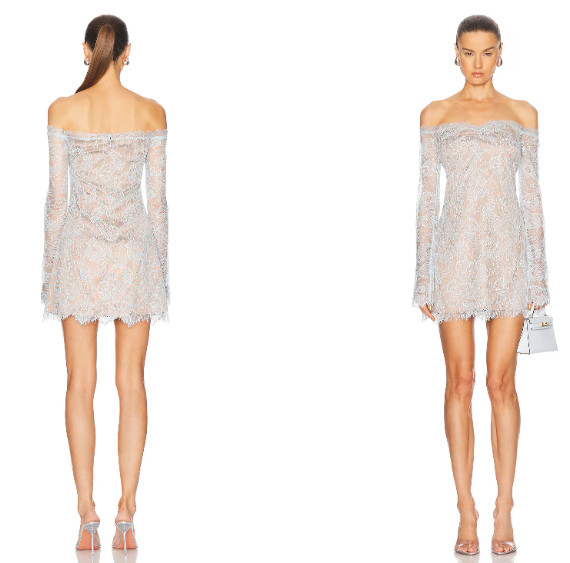 RETROFETE Aino mini Dress lace ice blue off the shoulder size S NWT $528msrp